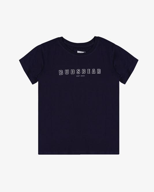 COMFORT-FIT COTTON NAVY BLUE T-SHIRT WITH LOGO OUTLINE