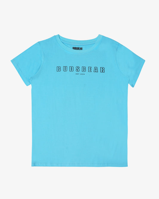 COMFORT-FIT COTTON SKY-BLUE T-SHIRT WITH LOGO OUTLINE