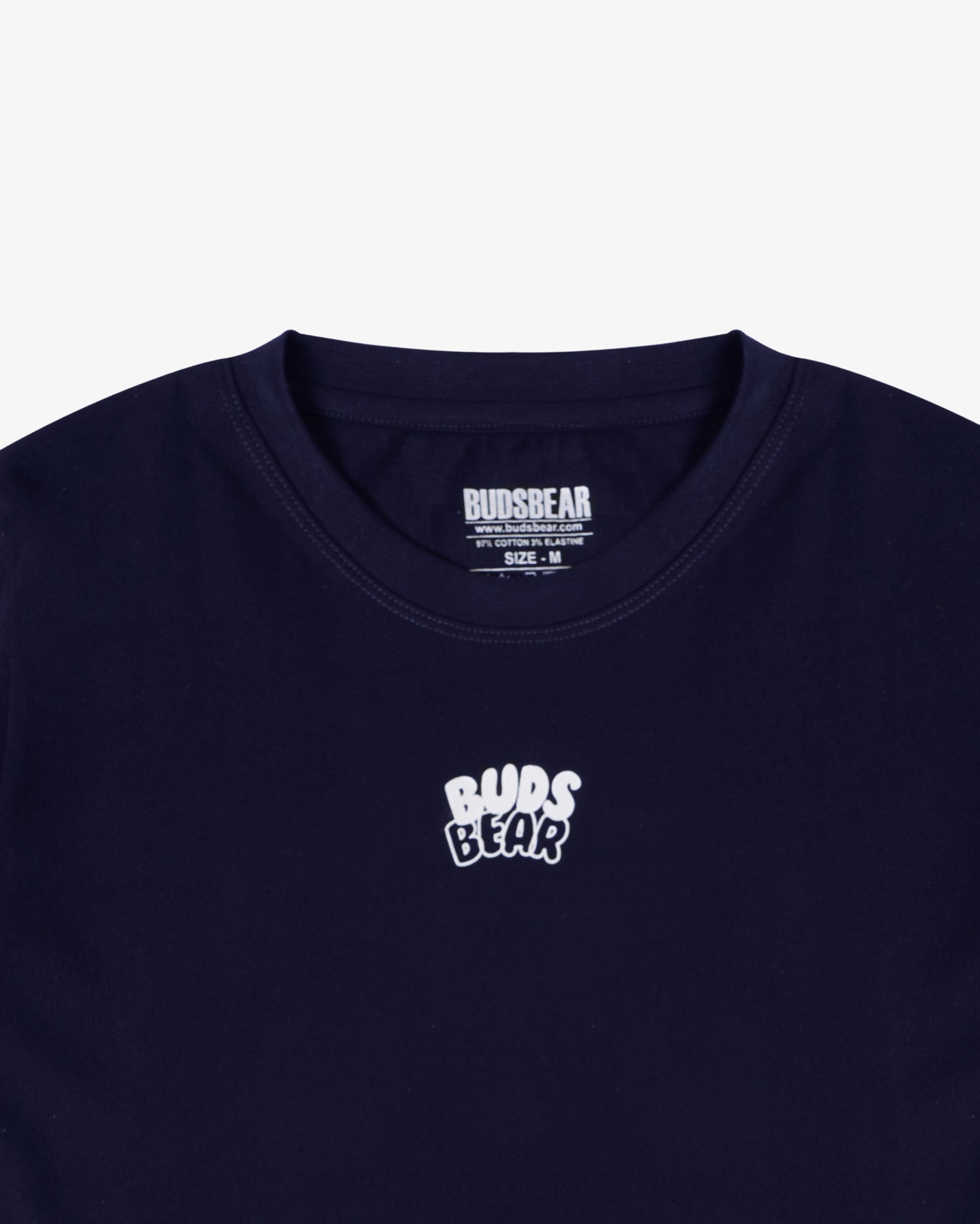 CROP-FIT COTTON NAVY BLUE TOP WITH LOGO ARTWORK