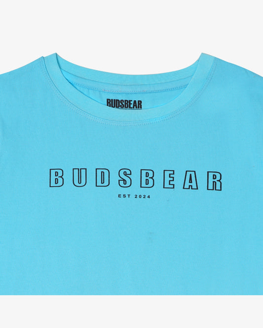 COMFORT-FIT COTTON SKY-BLUE T-SHIRT WITH LOGO OUTLINE