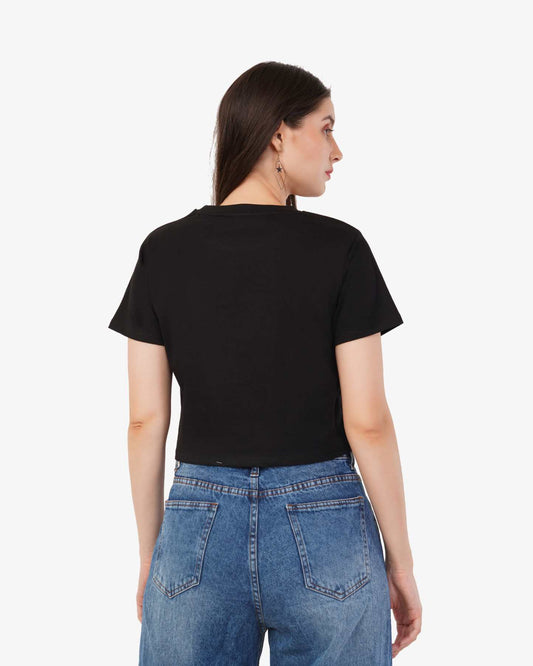 Crop Fit Black Cotton Women's T-Shirt