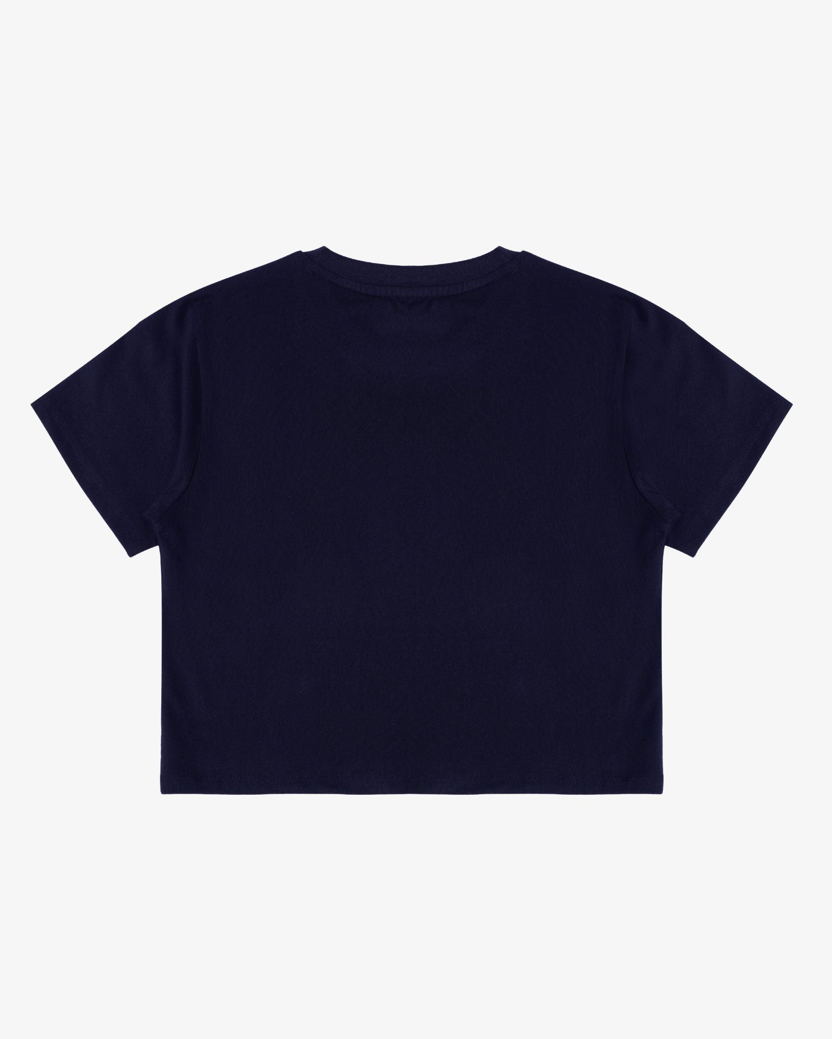 CROP-FIT COTTON NAVY BLUE TOP WITH LOGO ARTWORK