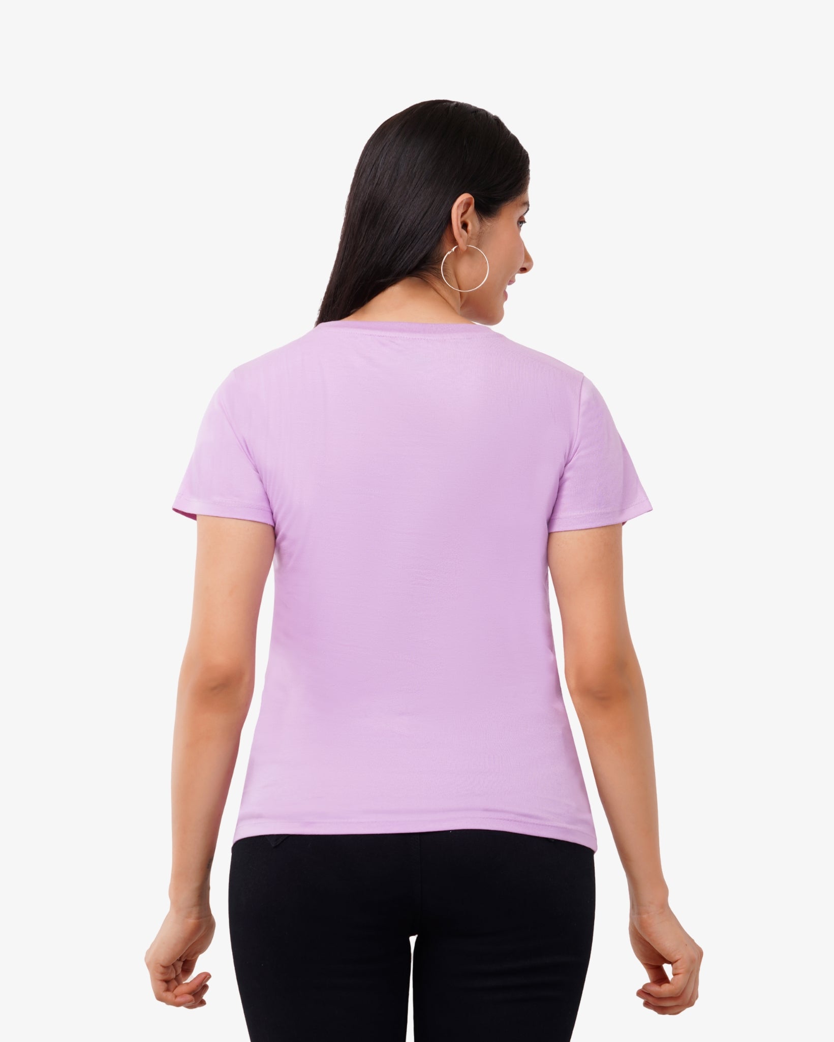 COMFORT-FIT COTTON LAVENDER T-SHIRT WITH LOGO OUTLINE