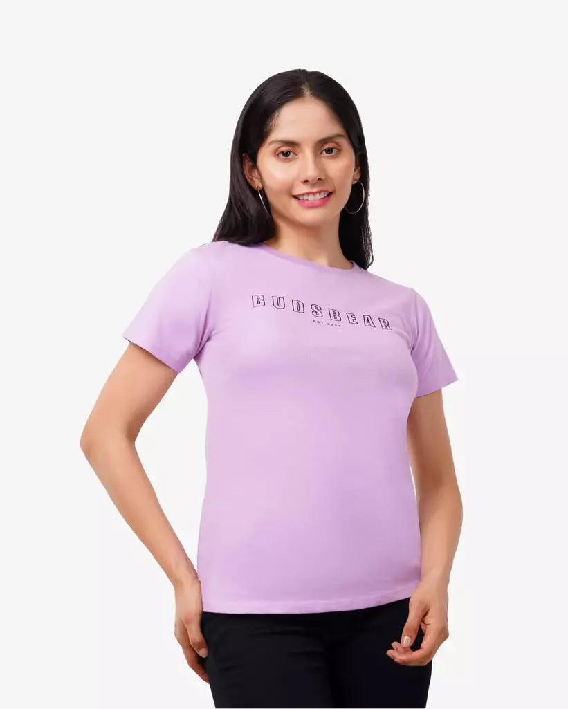 COMFORT-FIT COTTON LAVENDER T-SHIRT WITH LOGO OUTLINE