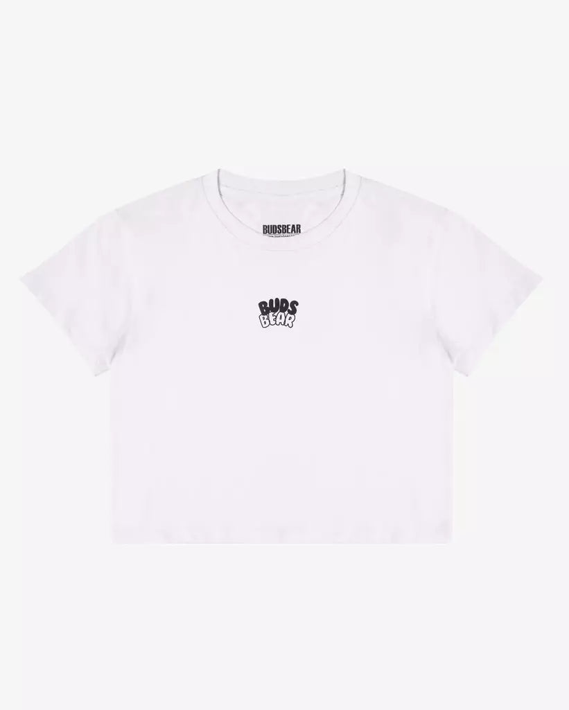 CROP-FIT COTTON WHITE TOP WITH LOGO ARTWORK