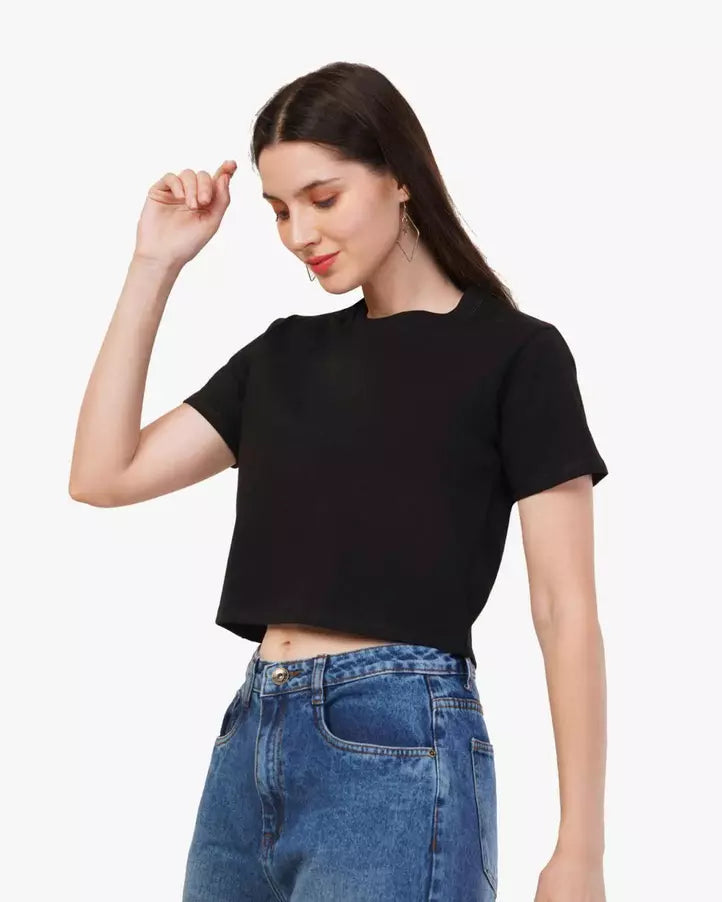 CROP-FIT COTTON PLAIN BLACK TOP